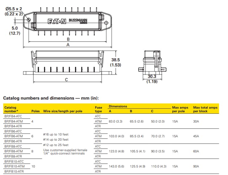Mechanical Drawing - Eaton Bussmann Splash-Proof Fuse Blocks